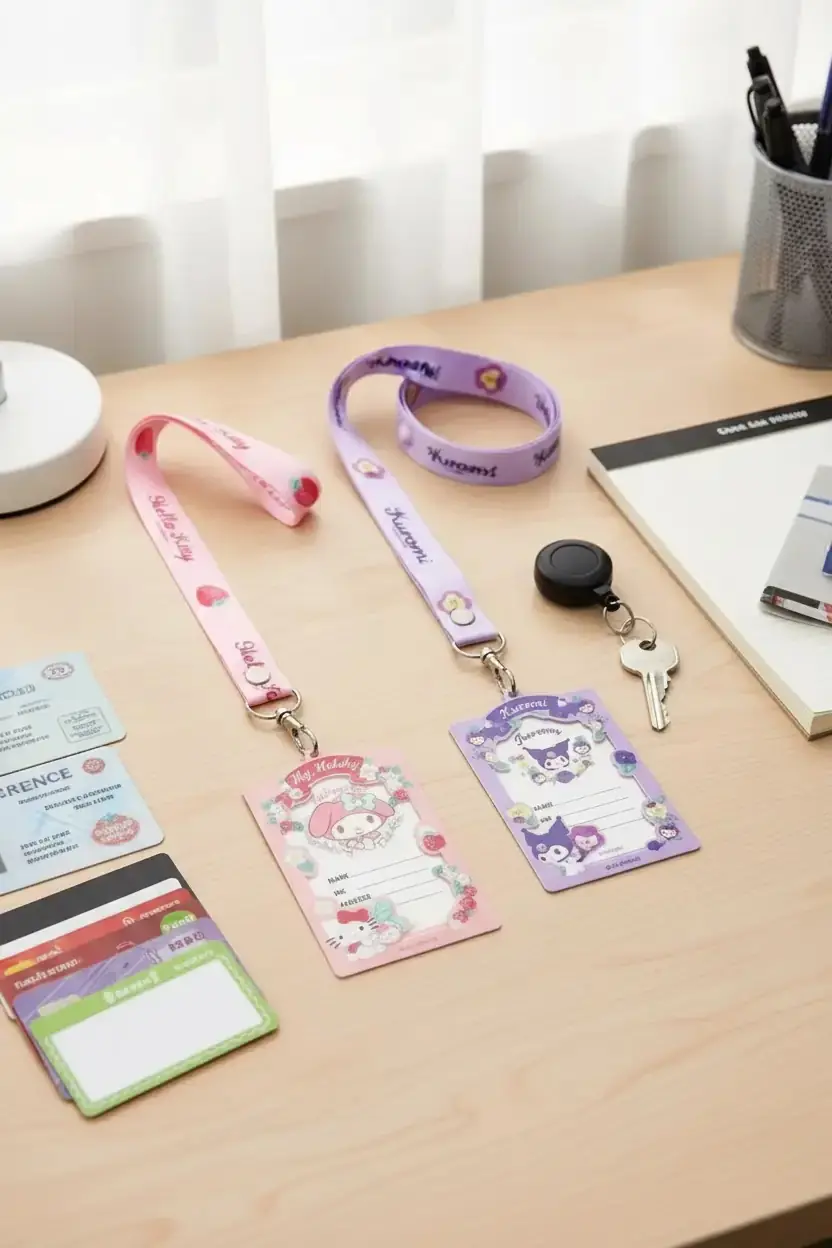 Sanrio Lisanslı İpli Kartlık - My Melody ve Kuromi Desenli PVC Boyun Askılı Kimlik ve Akbil Kabı