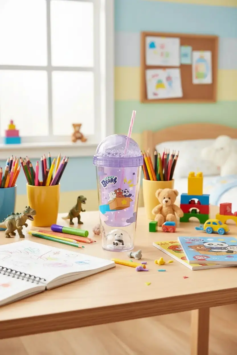 We Baby Bears Lisanslı Pipetli Plastik Şişe 350 ml – Mor Figür Detaylı Tasarım