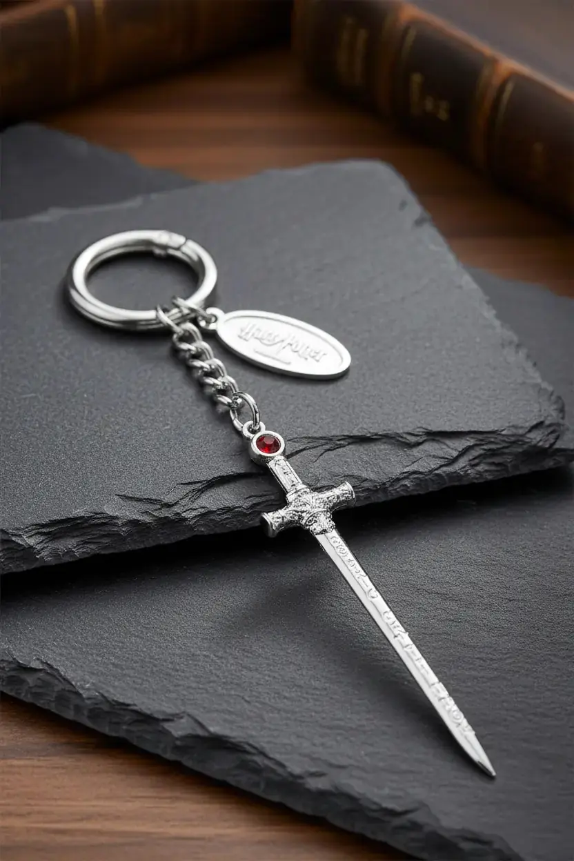 Harry Potter Lisanslı Gryffindor Kılıcı Hortkuluk Anahtarlık – Metal Çinko Alaşım Taşlı 13,4 Cm