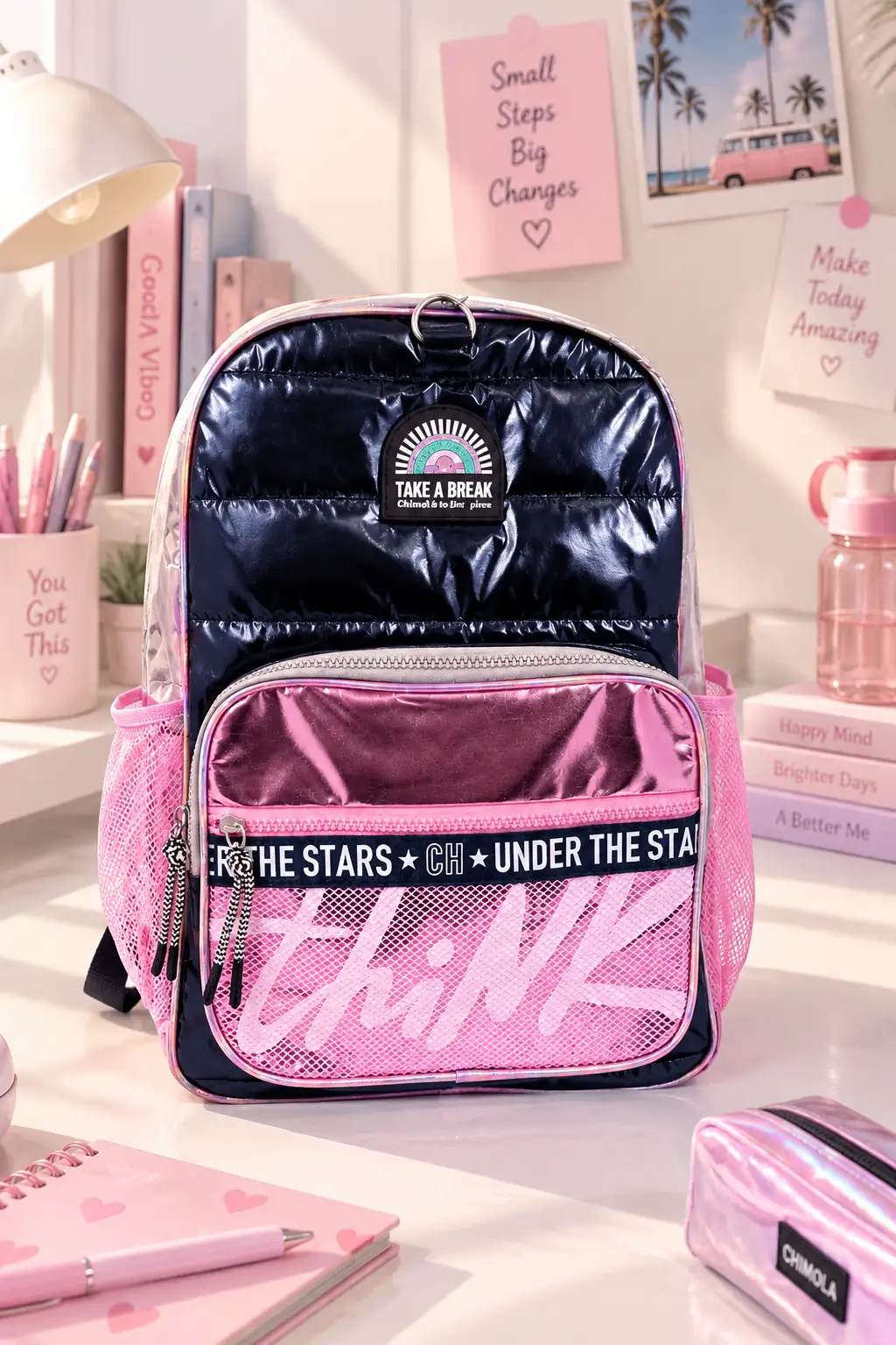 CHIMOLA MAVİ SILVER AÇIK PEMBE SIRT ÇANTASI 17" (EMM-17)