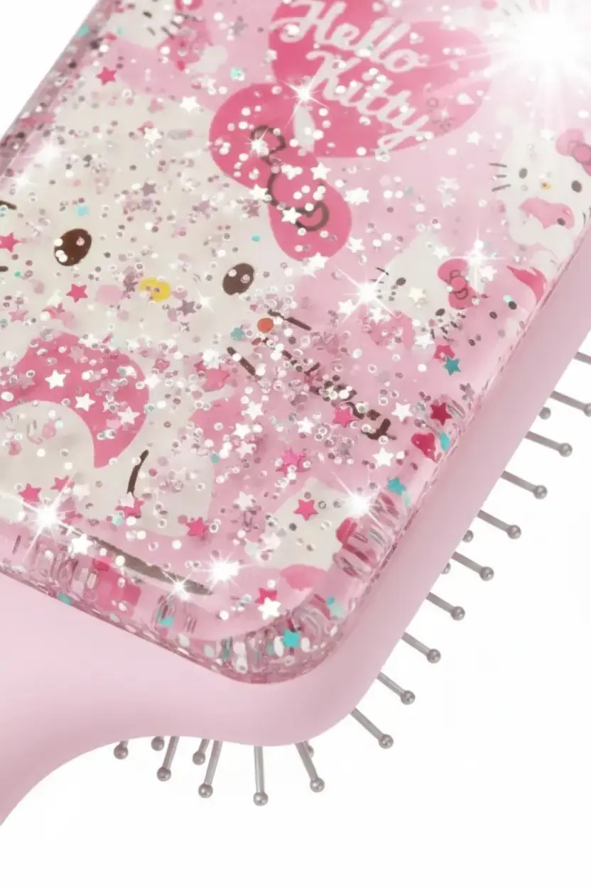 Sanrio Lisanslı Hello Kitty Pembe Serisi Simli Yastıklı Saç Fırçası – Konforlu ve Kolay Tarama 23 Cm