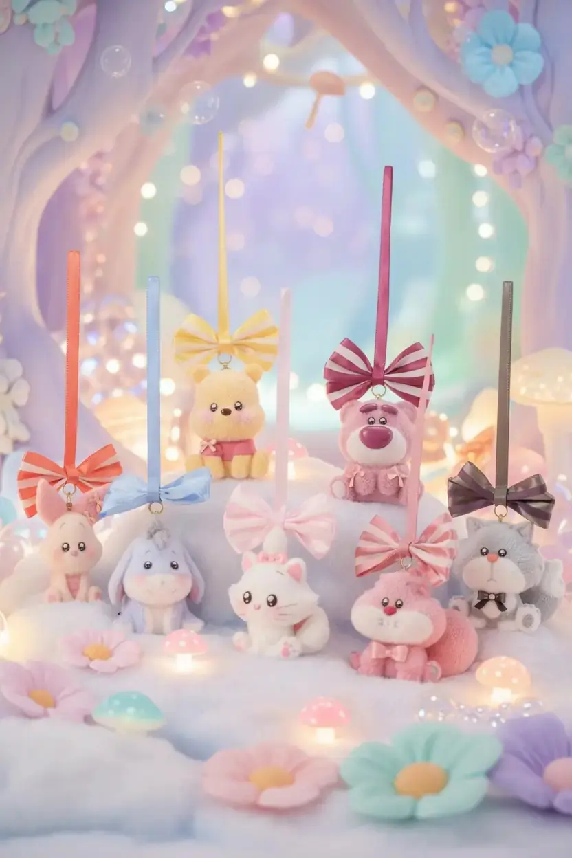Disney Lisanslı Fluffy Festival Anahtarlık – Fiyonk Detaylı Çanta Aksesuarı