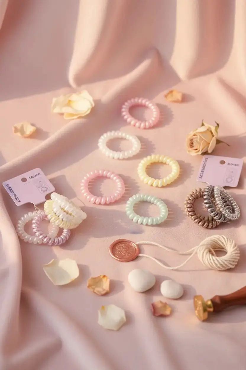 Miniso Lisanslı 5'li Spiral Saç Lastiği Seti – Simli ve Esnek Tasarım