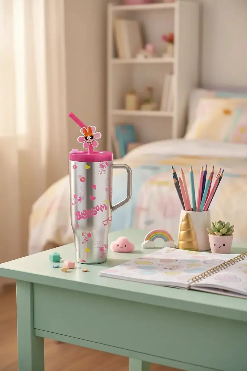 Powerpuff Girls Lisanslı Blossom Pipetli Plastik Şişe 1250 ML 34 Cm