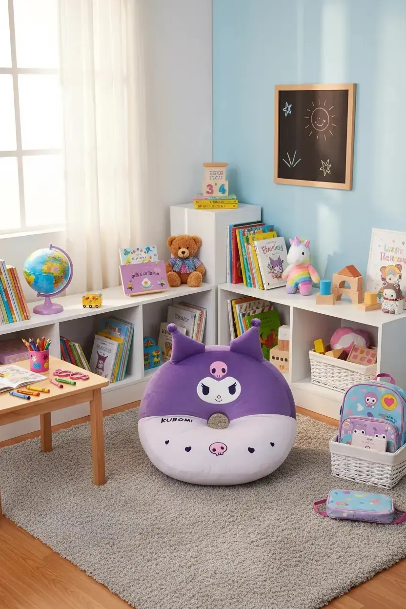Sanrio Lisanslı Kuromi Oturma Minderi Yumuşak Dekoratif Yer Minderi 40 Cm
