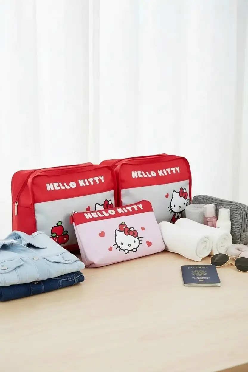 Sanrio Lisanslı Hello Kitty Seyahat Çantası – Valiz Düzenleyici 3’lü Set 32 Cm