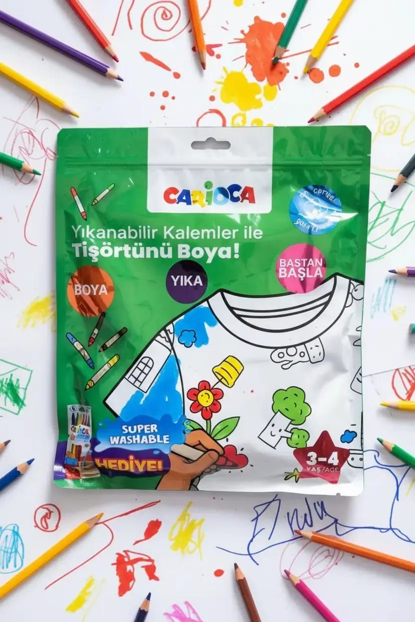 Boyanabilir Çocuk Tişörtü – Keçeli Kalem Hediyeli Yıkanabilir Tasarım Seti