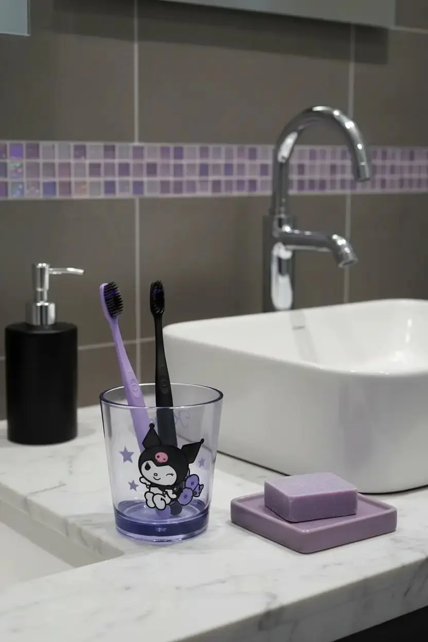 Kuromi Şeffaf Banyo Bardağı