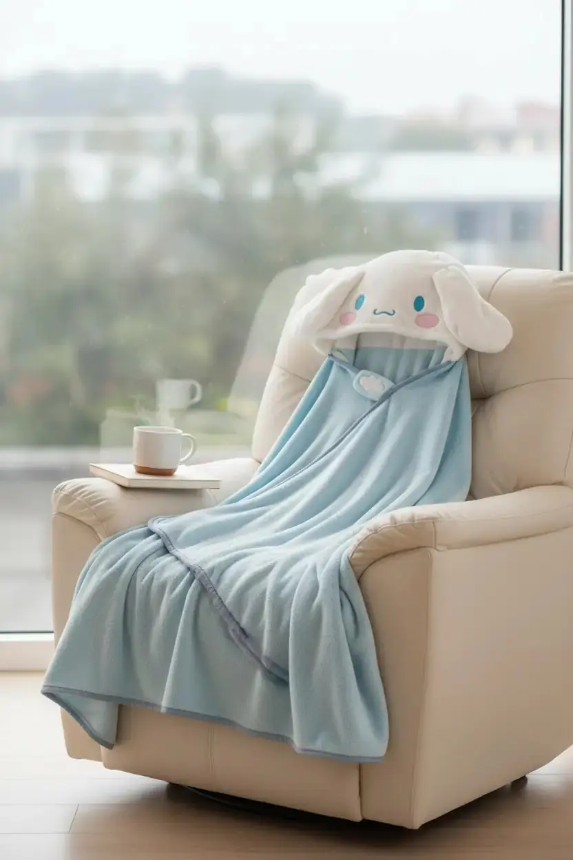 Cinnamoroll Lisanslı Kalın Kapüşonlu Battaniye 90 x 140 cm – Açık Mavi Yumuşak Tasarım