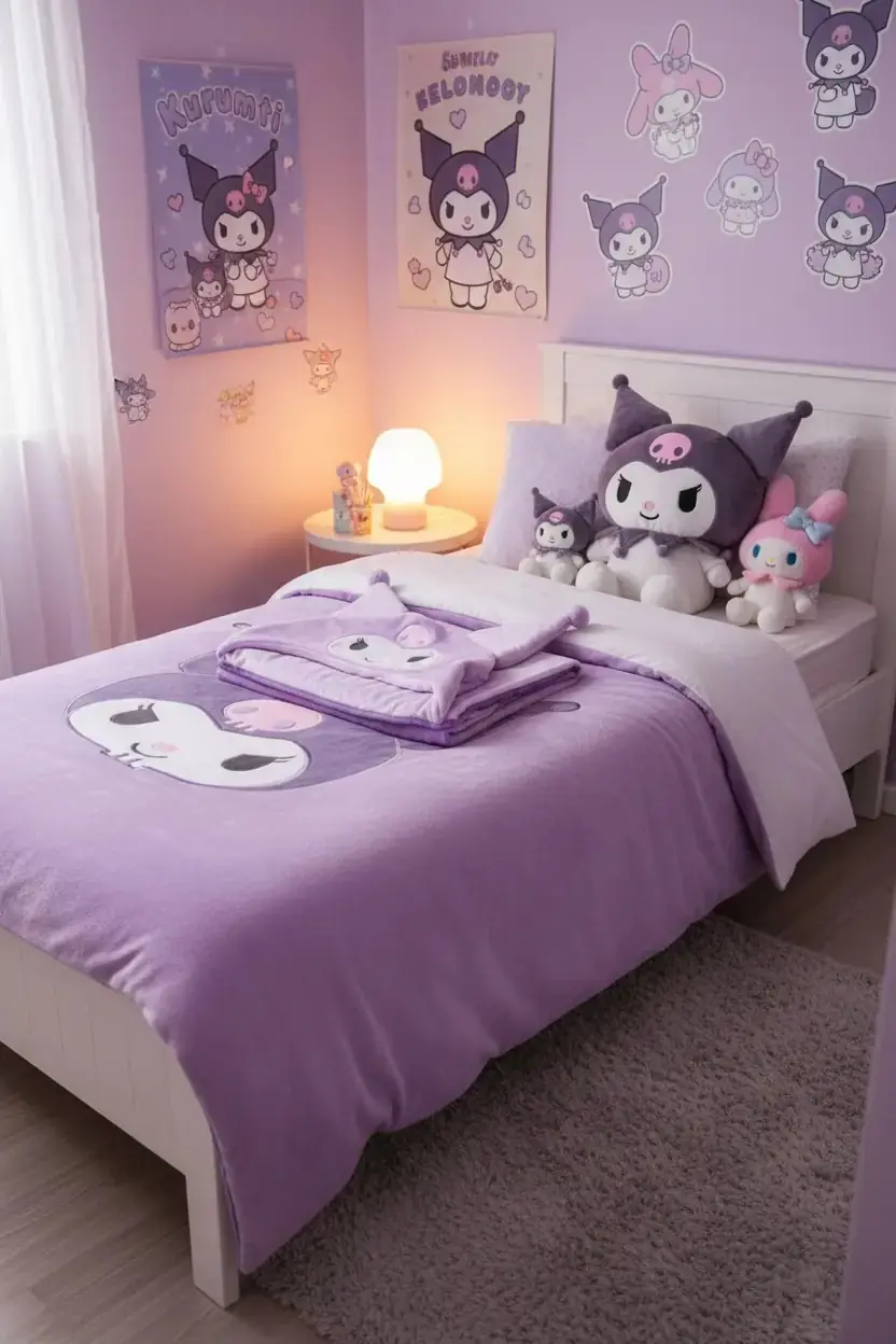 Sanrio Lisanslı Kuromi Kapüşonlu Battaniye – Yumuşak Dokulu Giyilebilir Battaniye 140x90 Cm