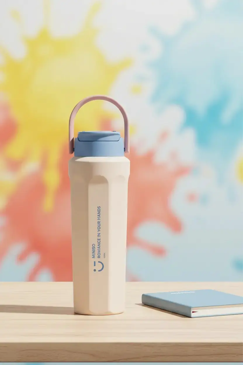 Miniso Lisanslı Çift Cidarlı Çelik Şişe 600 mL Mavi – Paslanmaz Çelik Tasarım