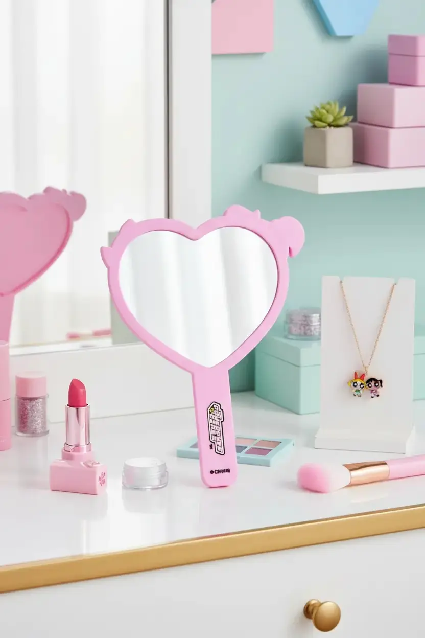 Powerpuff Girls Lisanslı Kalp Şekilli El Aynası