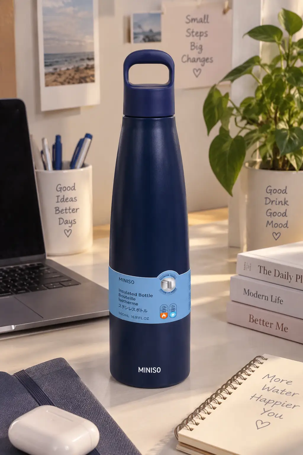 Miniso Lisanslı Renkli Kulplu Termos 500 mL – Çift Cidarlı