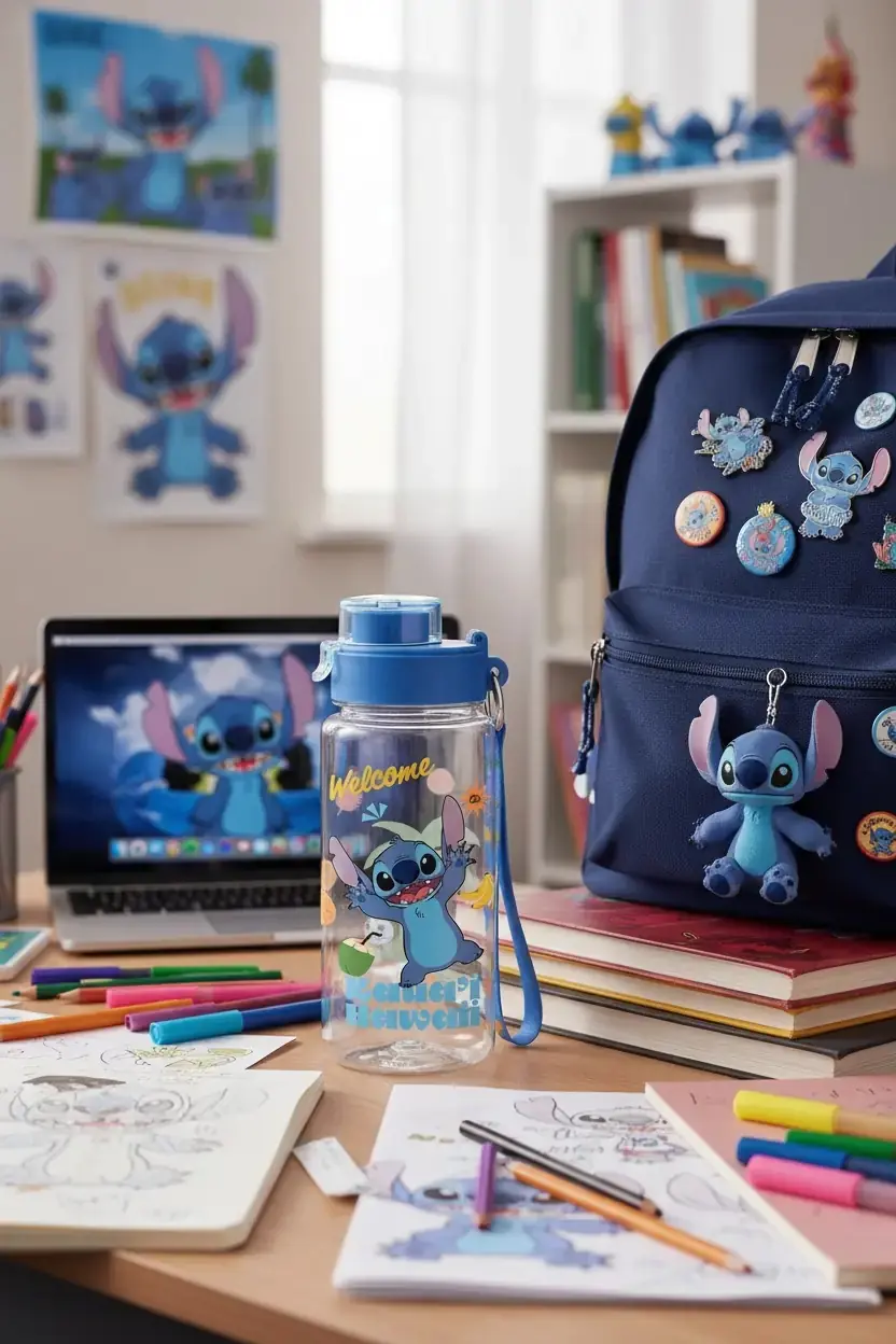 Disney Lisanslı Lilo & Stitch Renkli Yaz Askılı Plastik Matara 19,5 Cm – Eğlenceli Tasarım