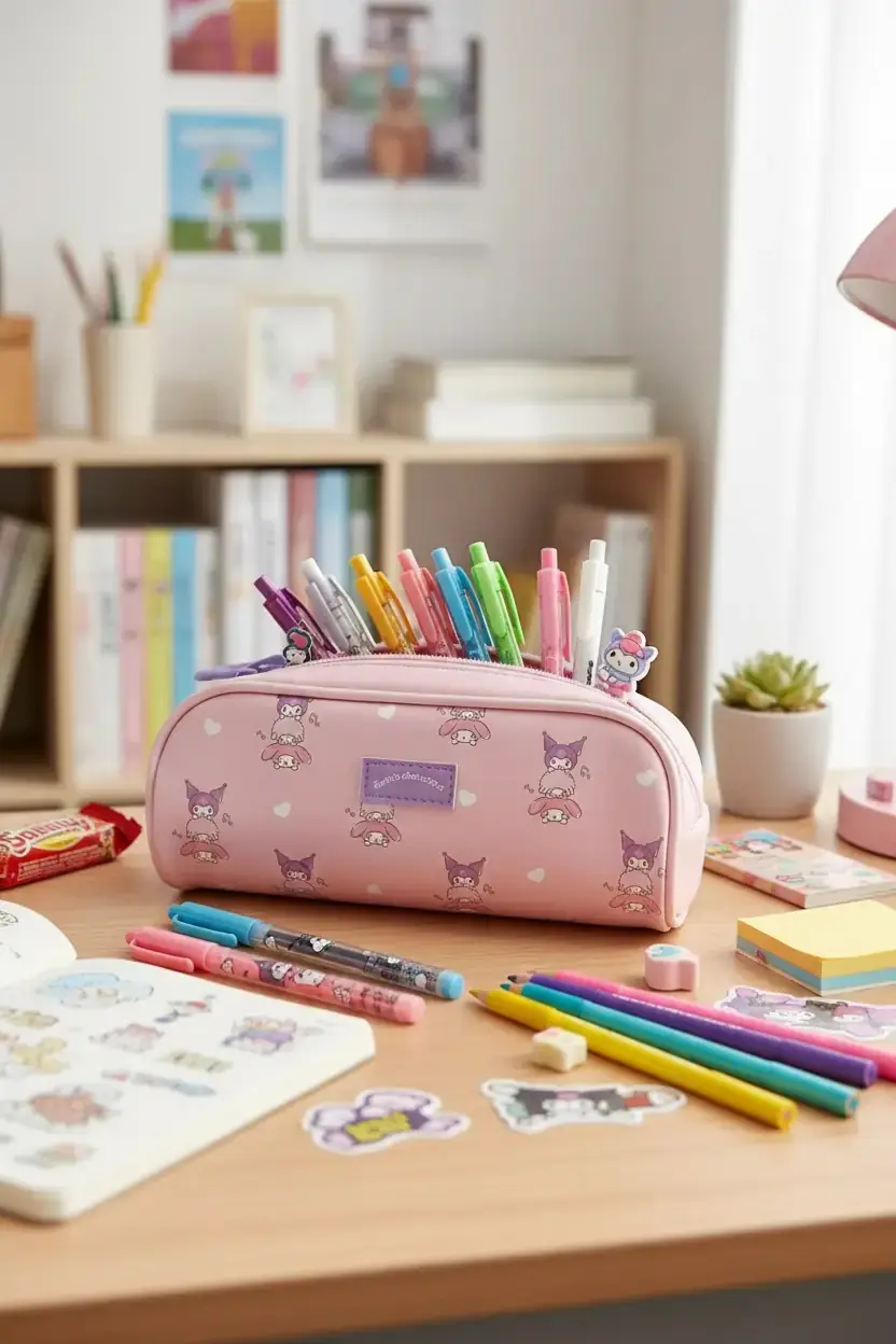 Sanrio Lisanslı Karakter Desenli Büyük Fermuarlı Kırtasiye Çantası