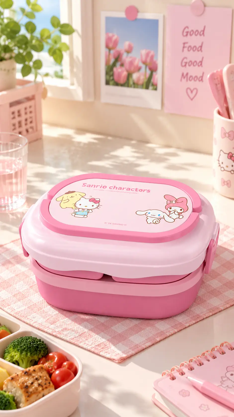 Sanrio Lisanslı Hello Kitty ve Arkadaşları Çift Katlı Yemek Kabı 1600 mL – Geniş Kapasiteli