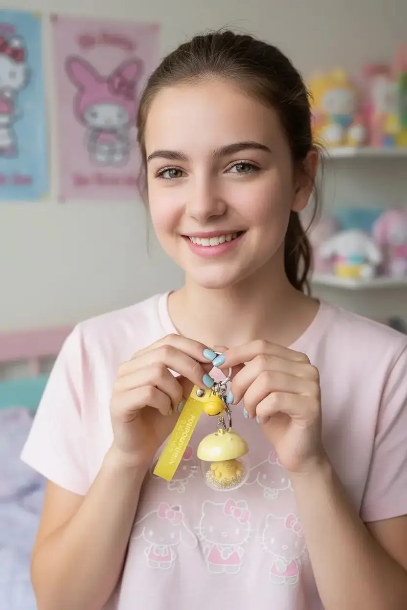 Sanrio Lisanslı Pompompurin Çiçek Perisi Serisi LED Işıklı Sallantılı Figür Anahtarlık ve Çanta Süsü