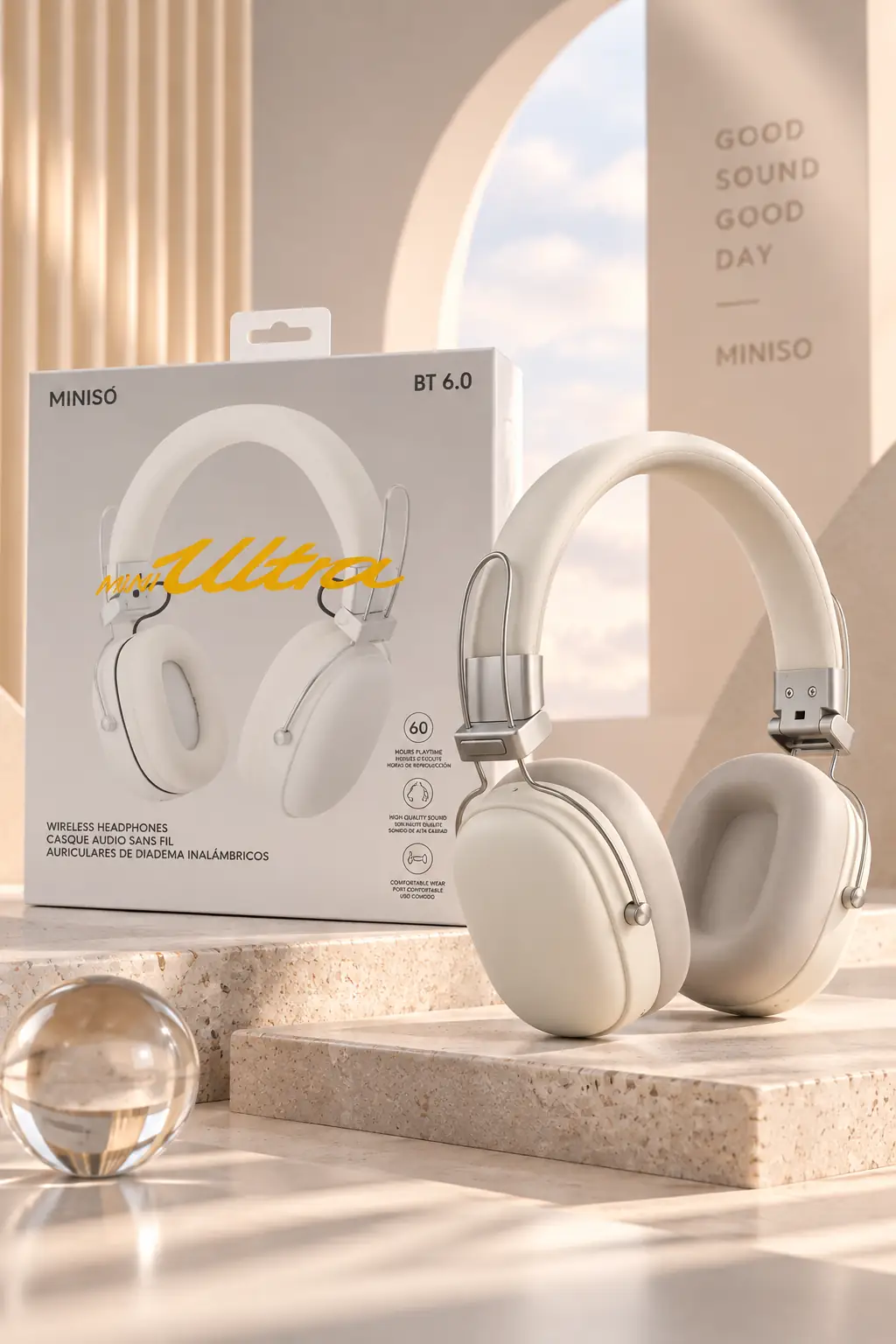 Miniso Lisanslı M Serisi Kablosuz Kulaklık P21 Bej – Metal Detaylı Şık Model