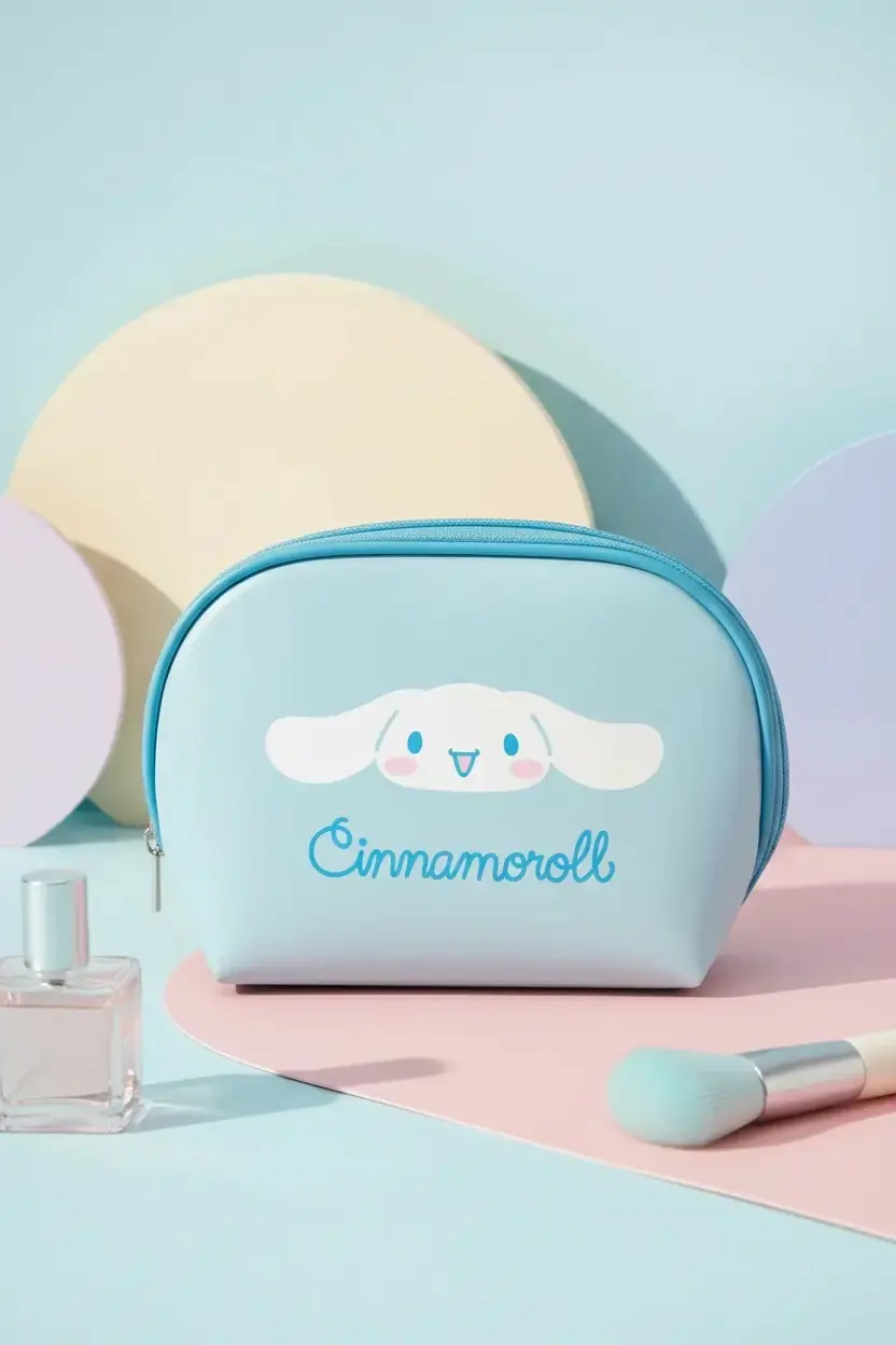 Cinnamoroll Lisanslı Kozmetik Çantası – Açık Mavi ve Kompakt