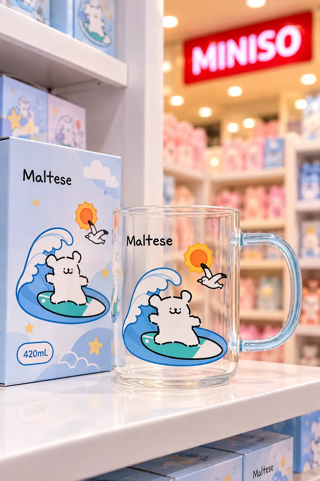 Maltese Lisanslı Borosilikat Dayanıklı Cam Bardak ve Meşrubat Bardağı (420 ml) – Mavi