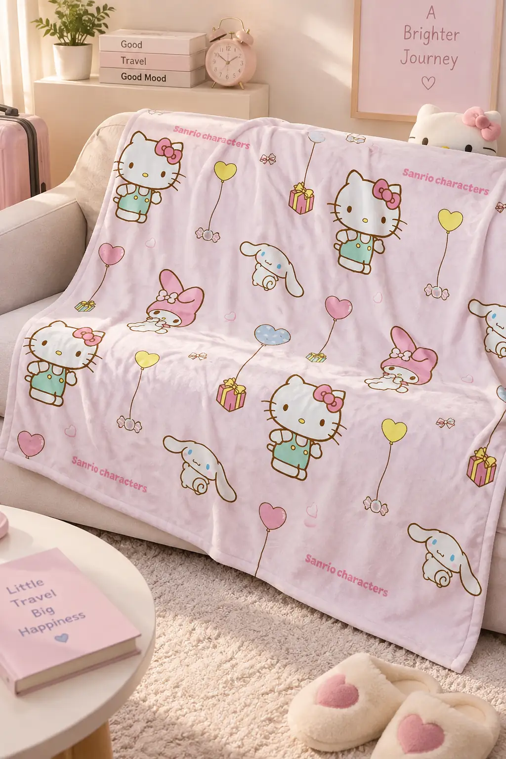Sanrio Lisanslı Hello Kitty Desenli Battaniye – Tam Desenli Yumuşacık Koltuk Yatak Örtüsü