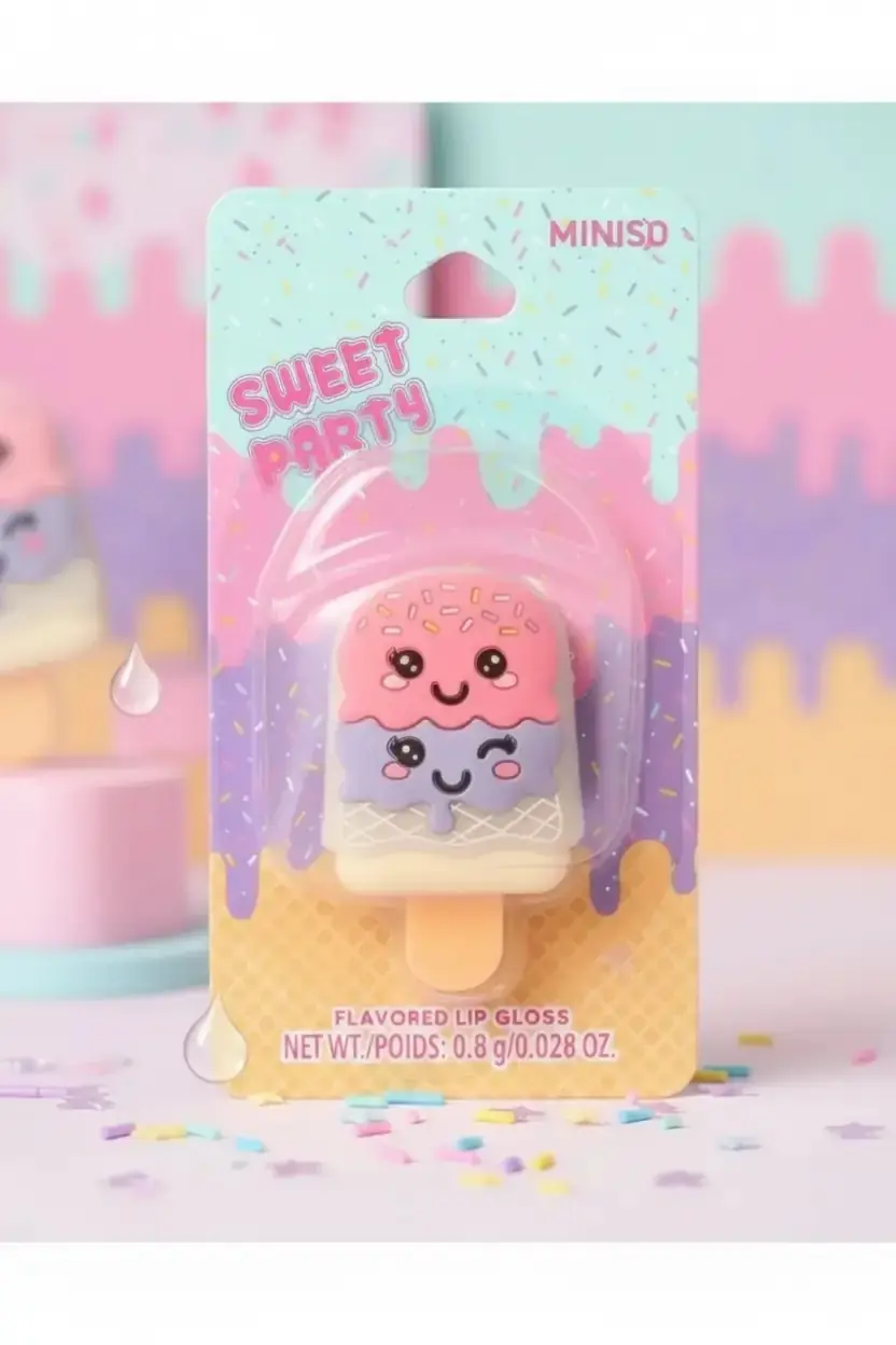 Miniso Lisanslı Tatlı Temalı İki Renkli Dondurma Külahı Dudak Kremi – Nemlendirici Bakım