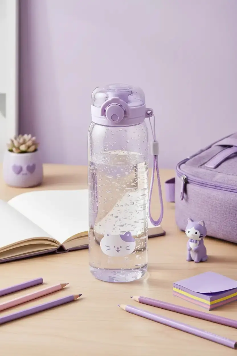 Miniso Lisanslı Hayvan Serisi Kapaklı Plastik Şişe Mor 620 Ml – Kayışlı