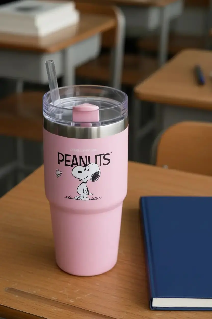 Peanuts Snoopy Lisanslı Pipetli Çelik Matara – 490 Ml – Paslanmaz Çelik