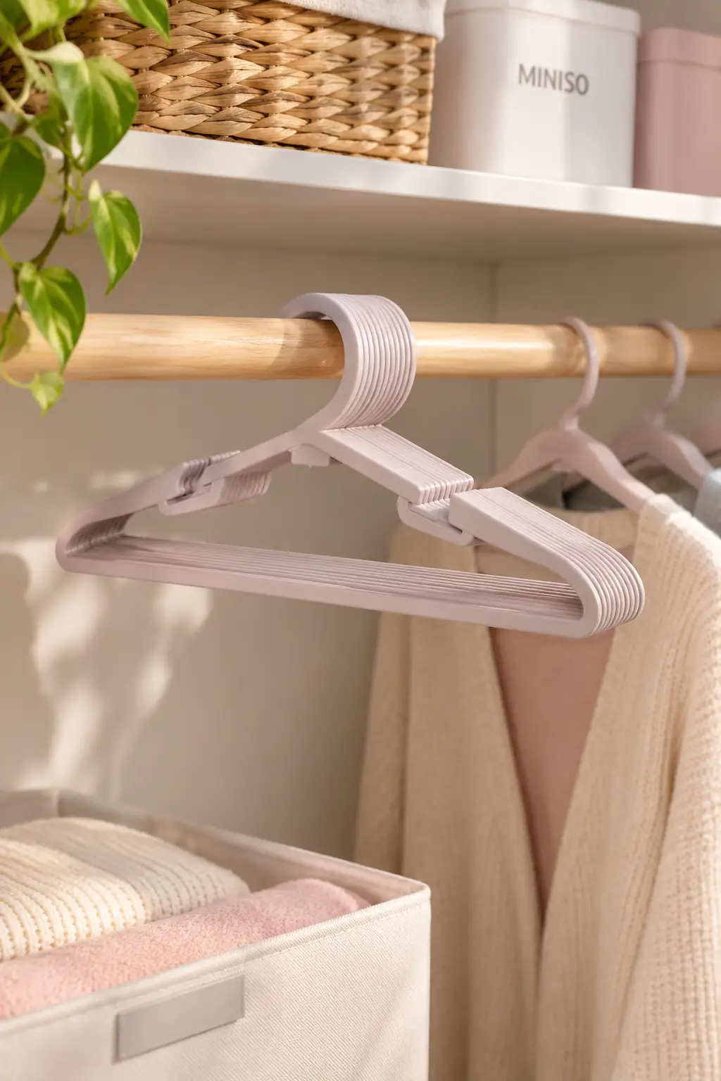 Miniso Lisanslı Kaymaz Elbise Askısı 10lu Paket – Pembe Gardırop Dolap Düzenleyici