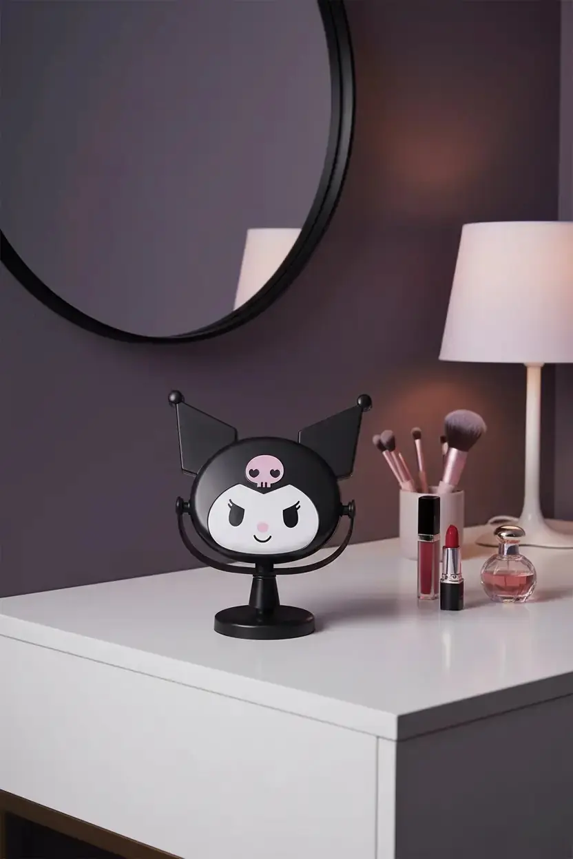 Sanrio Lisanslı Kuromi Döner Masaüstü Makyaj Aynası – Ayarlanabilir Açılı Tasarım