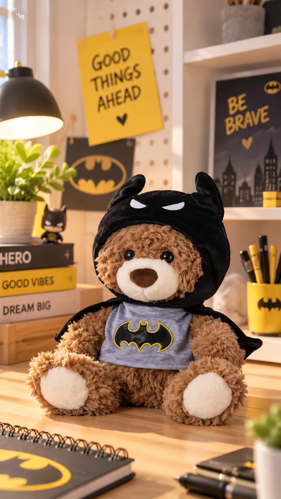 Miniso Lisanslı DC Koleksiyonu 25 cm Kostümlü Hediye Ayıcık Peluş Oyuncak – Batman Kostümlü Model