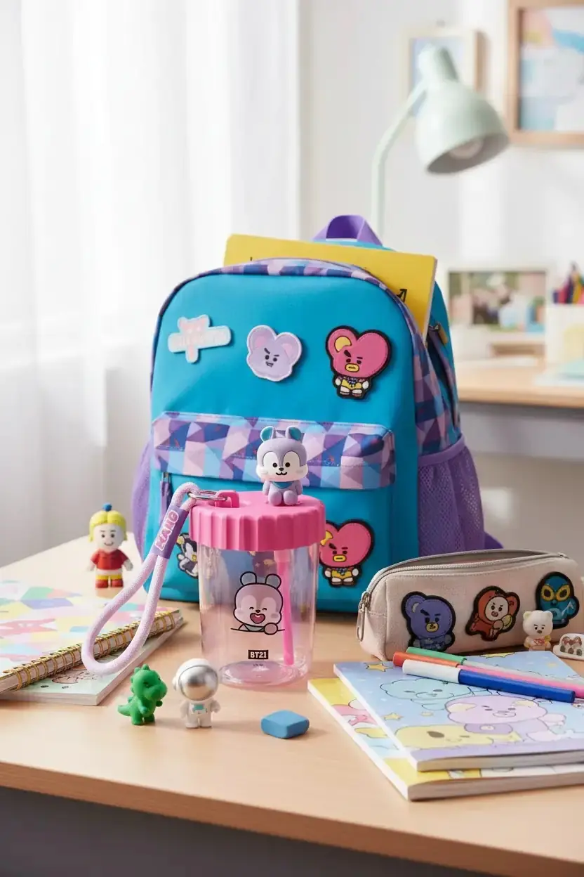 BT21 Lisanslı Süslemeli ve Askılı Plastik Şişe (520mL) - Mang
