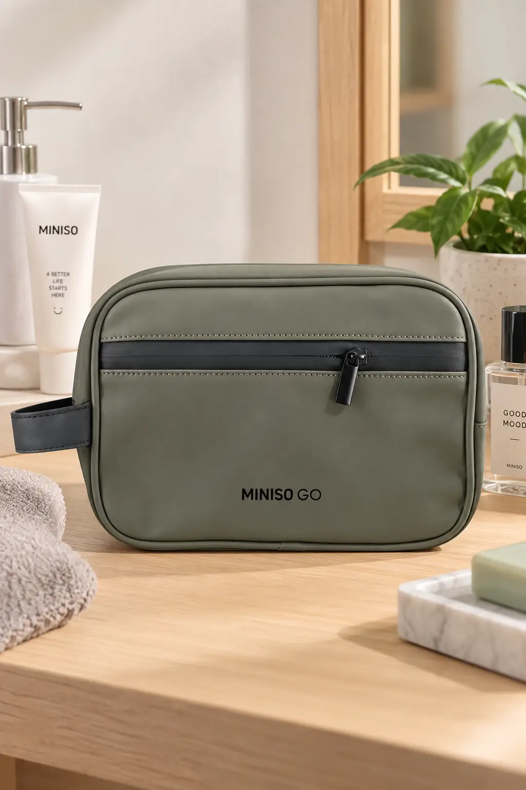 Miniso Lisanslı Büyük Kapasiteli Seyahat Çantası 23.5 Cm Yeşil – Bölmeli Pratik Organizer
