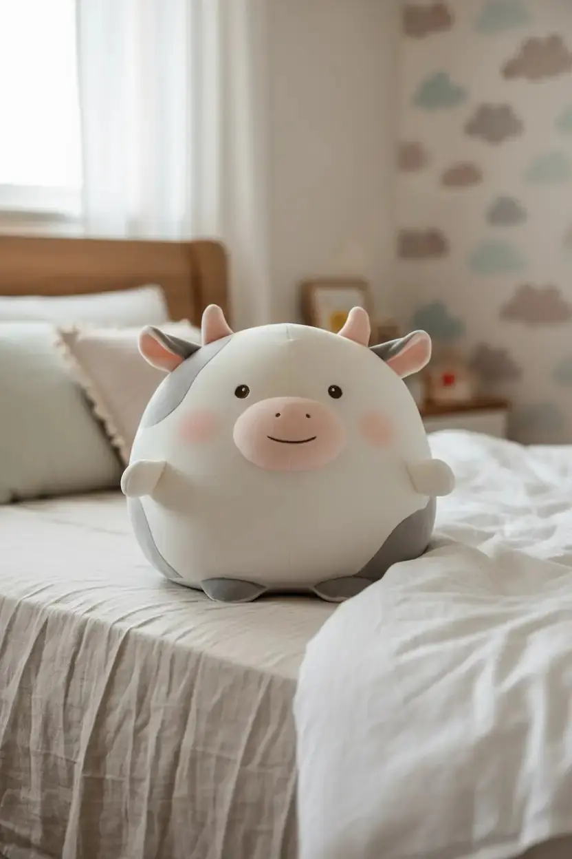 Miniso Lisanslı Yuvarlak İnek Peluş Oyuncak – Yumuşak Dokulu Gülen Yüz Tasarımlı Figür