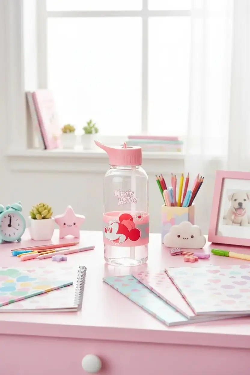 Disney Minnie Mouse Lisanslı Pipetli ve Kapaklı Plastik Suluk 1 L - Sızdırmaz Kapaklı Matara