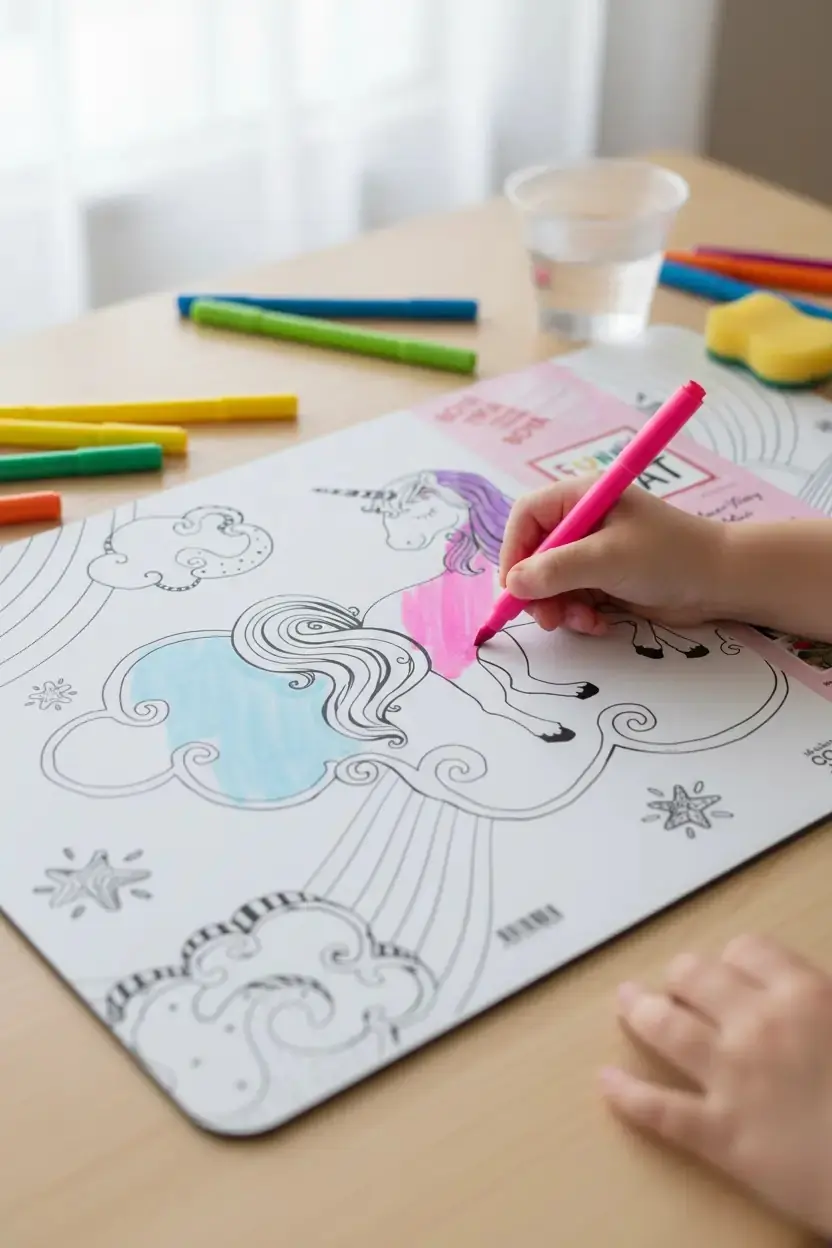 Akademi Çocuk Funny Mat Deniz Kızı ve Unicorn – Kalemli Silinebilir Boyama Matı