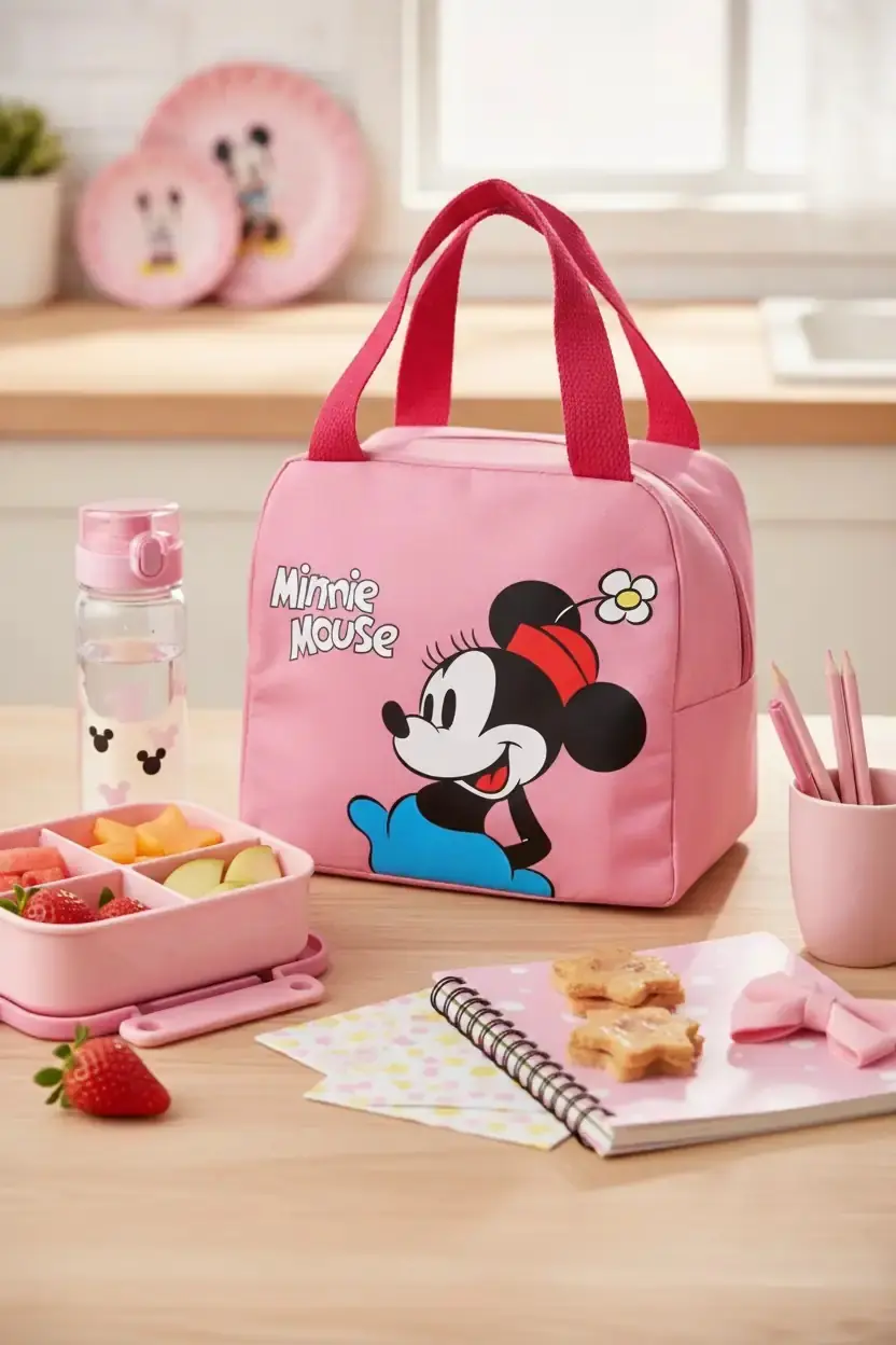 Mickey Mouse Lisanslı Minnie Mouse Kare Yiyecek Çantası – Pembe 22 Cm