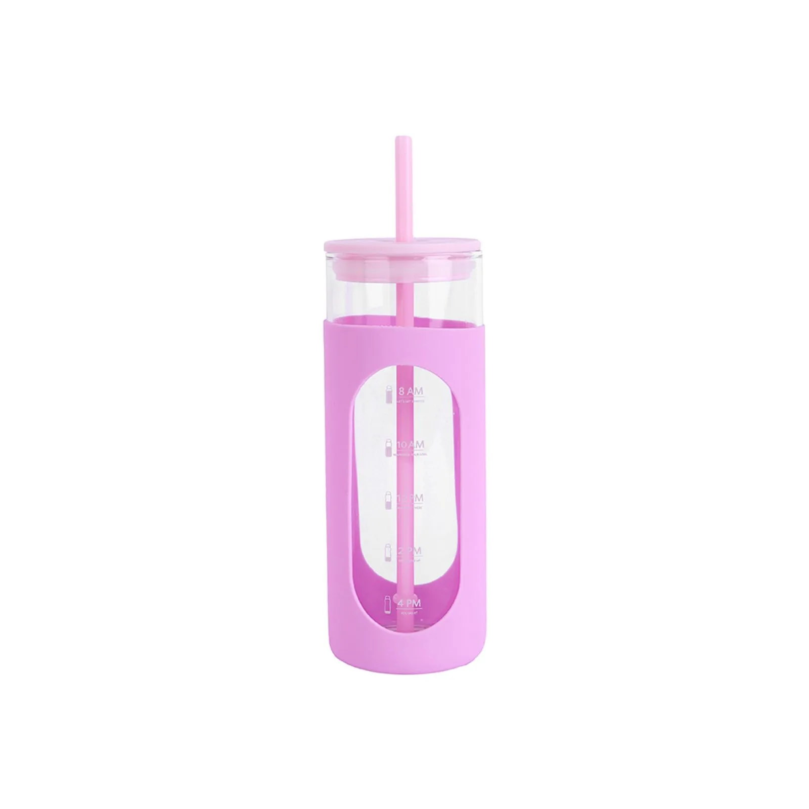 Miniso Lisanslı Silikon Kılıflı Pipetli Borosilikat Cam Şişe - Pembe (475 ml)