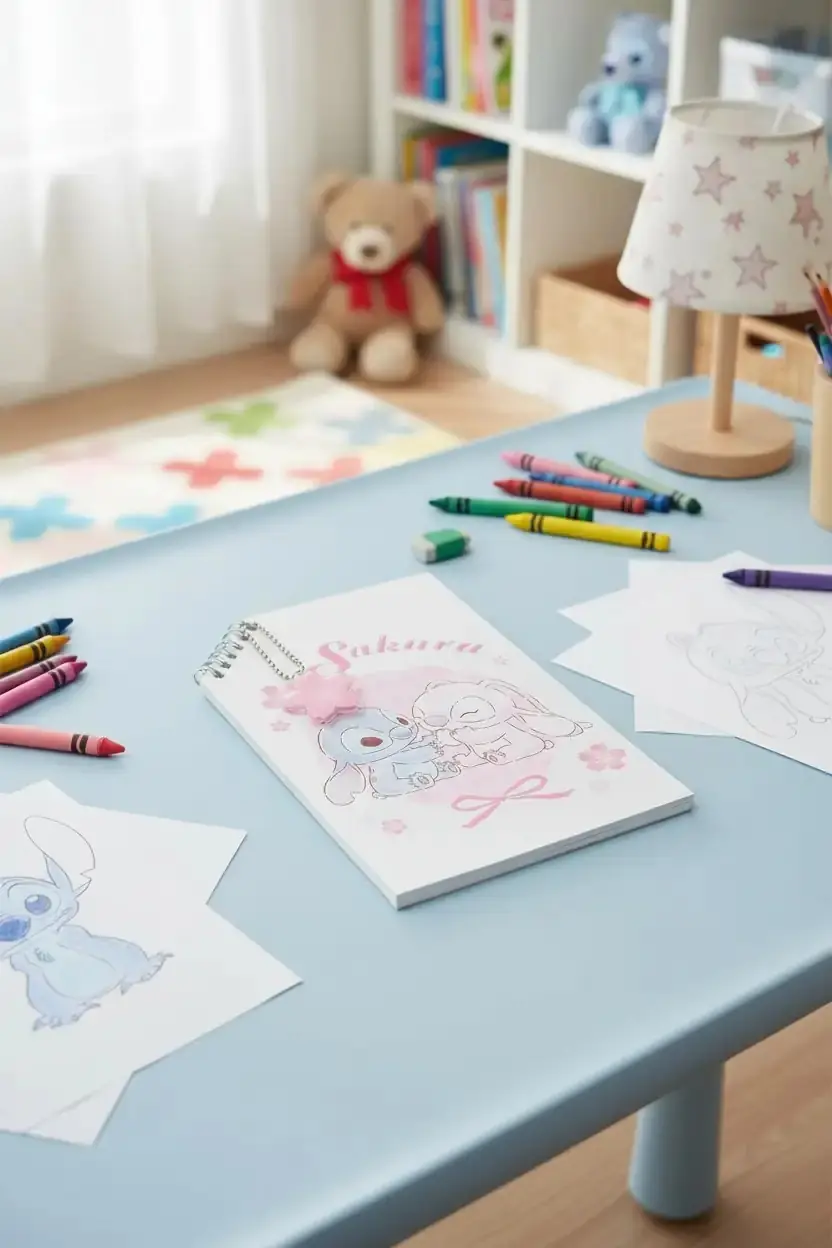 Disney Lisanslı Sakura Sezonu Stitch ve Angel Tel Ciltli 50 Sayfa Spiral Defter