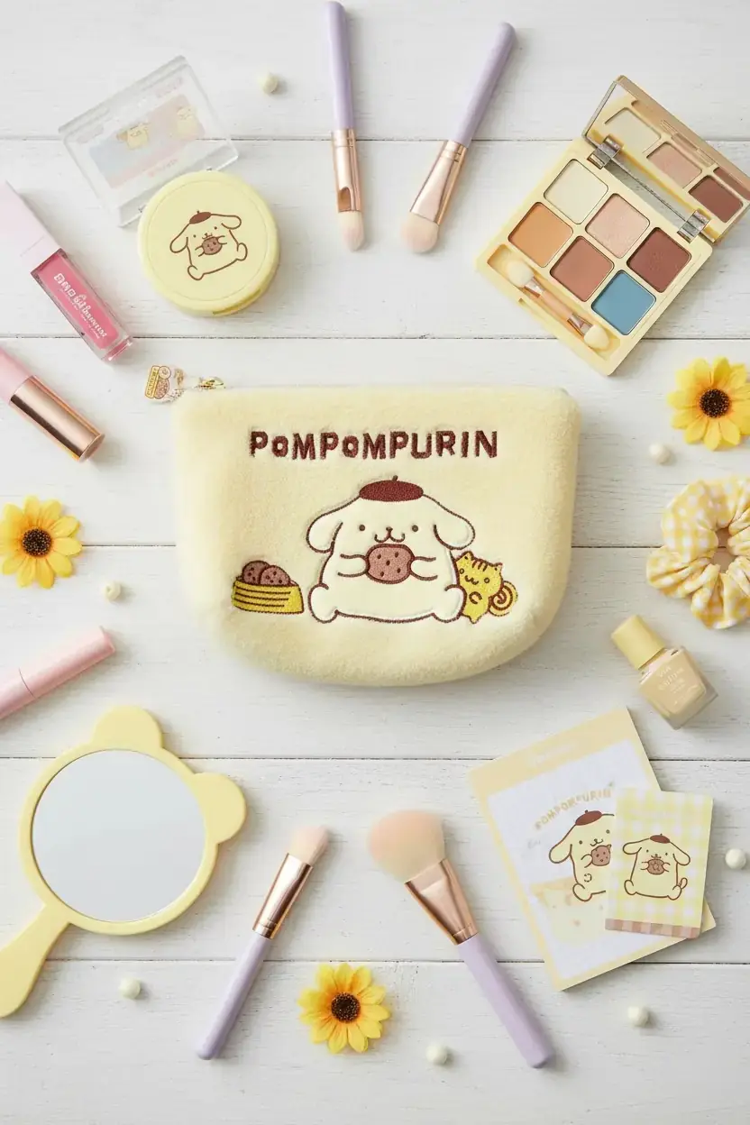Sanrio Lisanslı Pompompurin Kozmetik Çantası Yumuşak Peluş Doku Sarı 23 Cm