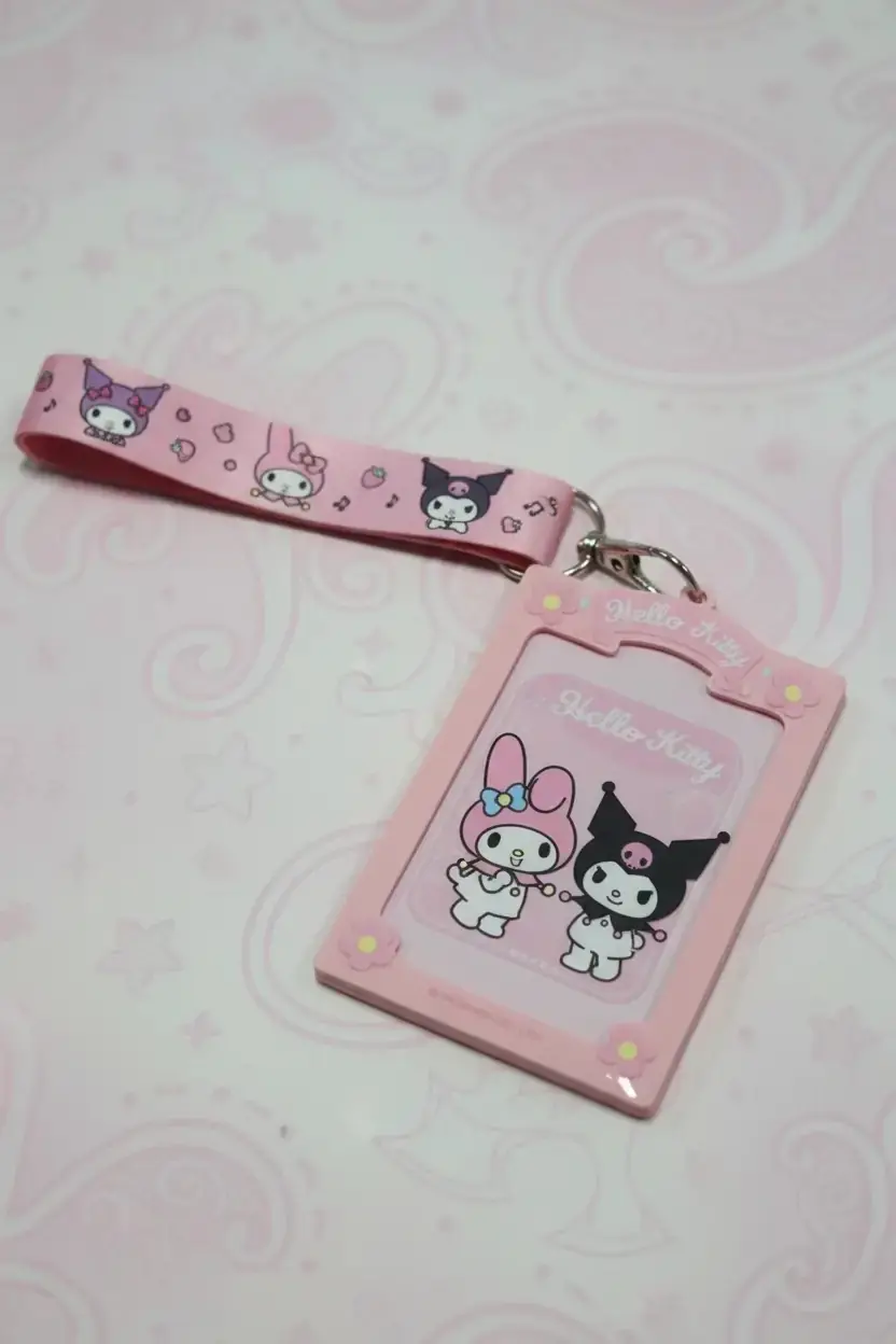 Sanrio Lisanslı İpli Kartlık - My Melody ve Kuromi Desenli PVC Boyun Askılı Kimlik ve Akbil Kabı