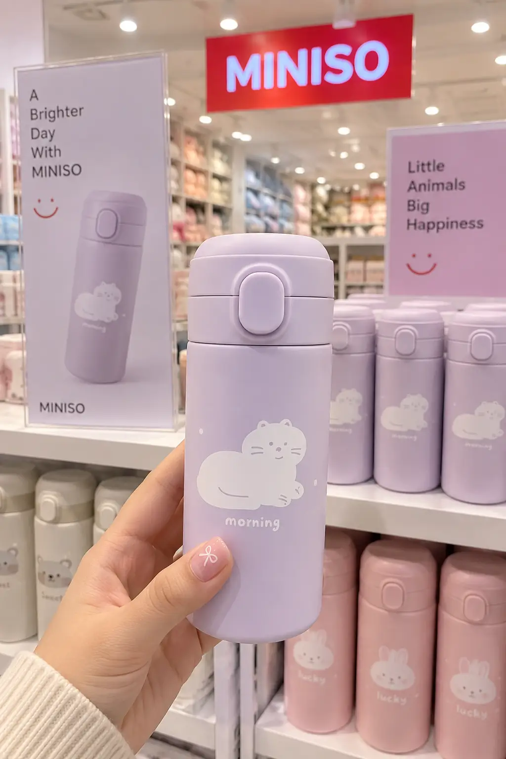 Miniso Lisanslı Hayvan Serisi Isı Yalıtımlı Şişe 300 mL – Mor