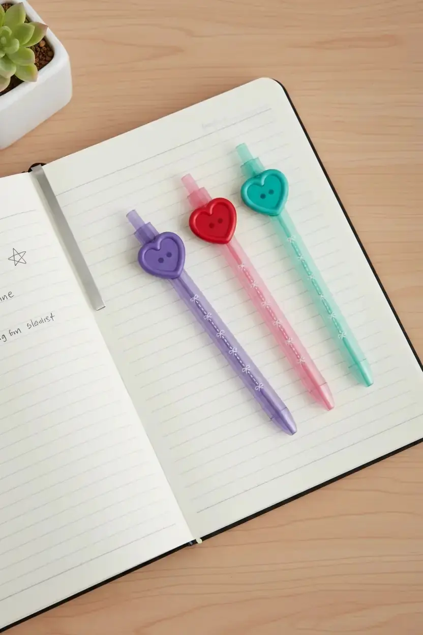 Miniso Lisanslı Büyük Düğme Serisi Kalpli Tükenmez Kalem 15,5 Cm – Sevimli Tasarım