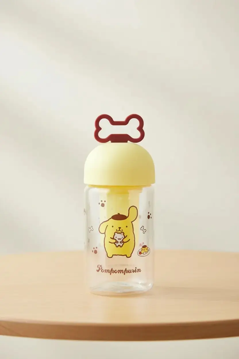Sanrio Lisanslı Pompompurin Süzgeçli Borosilikat Cam Şişe – Bitki Çayı Demleme Matarası