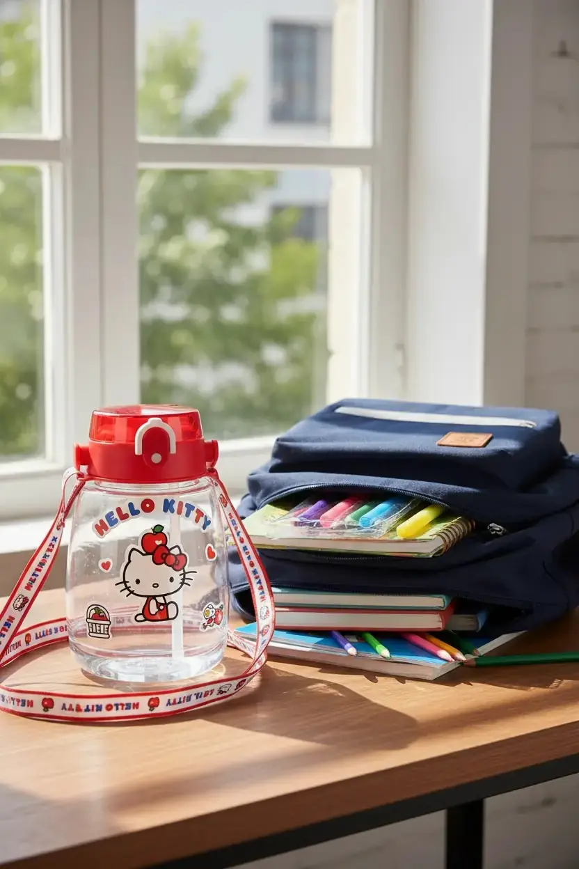 Sanrio Lisanslı Hello Kitty Elma Koleksiyonu Plastik Suluk 1300 ml – Saplı ve Pipetli