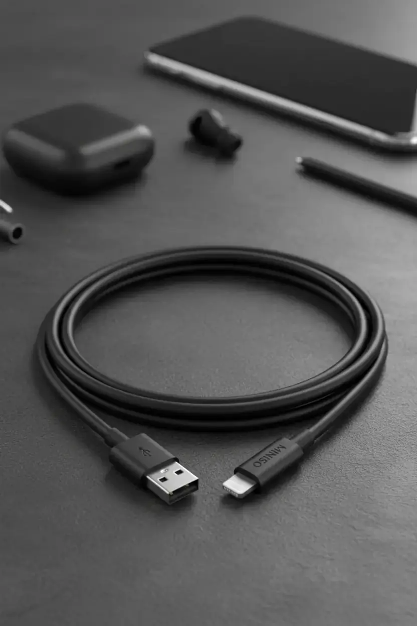 Miniso Lisanslı iPhone Hızlı Şarj ve Veri Kablosu – 3A Yüksek Performanslı Dayanıklı TPE Siyah 2M