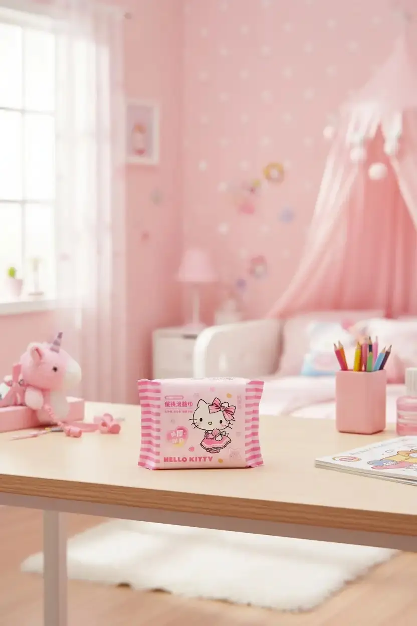 Sanrio Lisanslı Hello Kitty İnci Dokulu Kuru Mendil – %100 Viskon Yumuşak ve Emici Mendil (25 Adet)