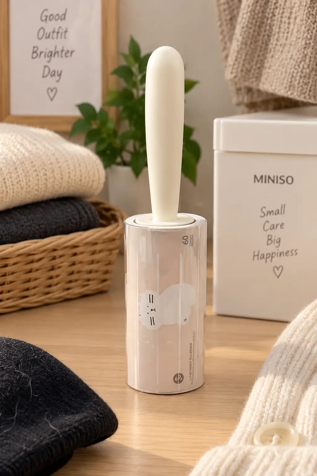 Miniso Lisanslı Hayvan Serisi Tüy Toplayıcı Rulo – 60 Yaprak Bej Kıyafet Kumaş Temizleyici