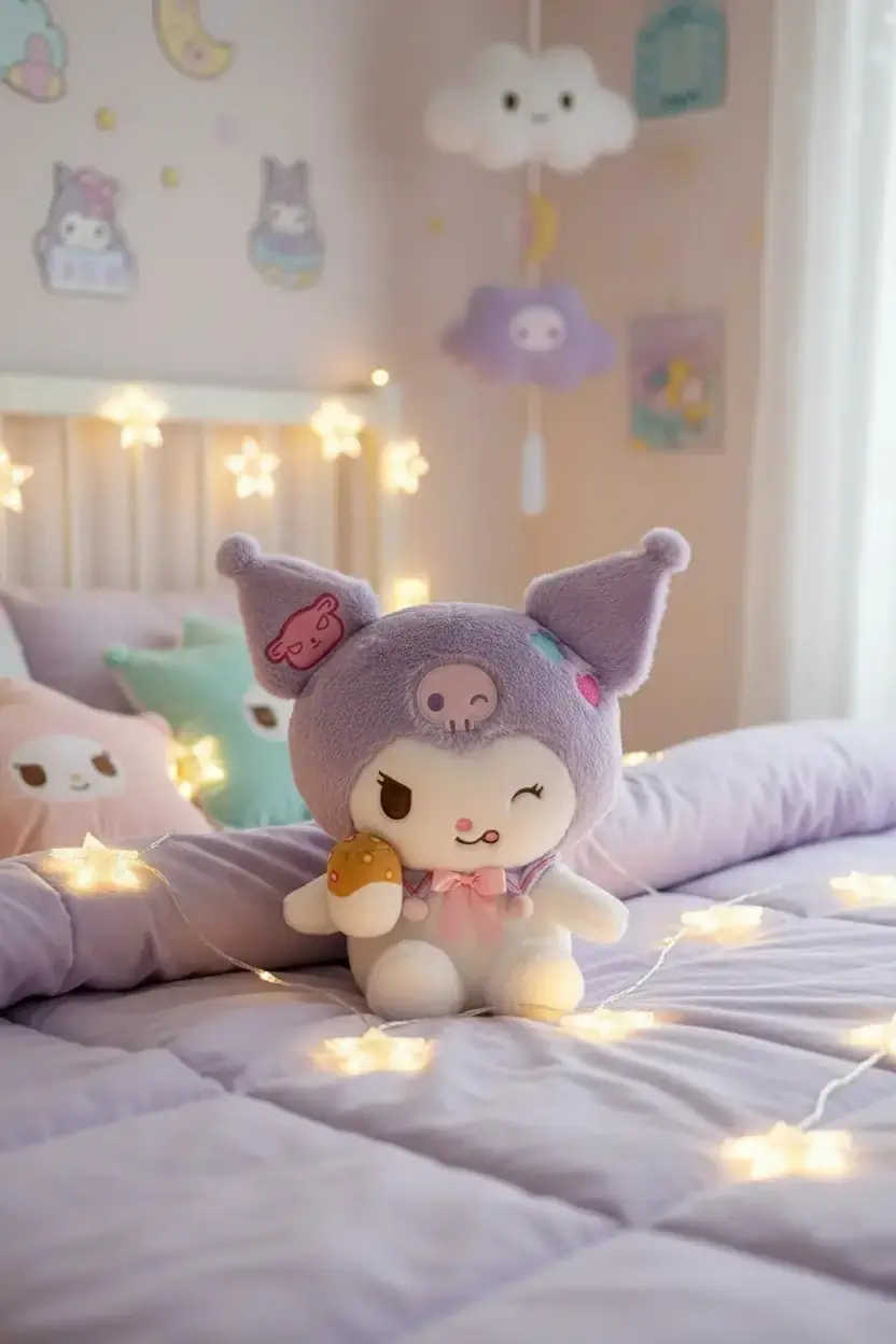 Sanrio Lisanslı Kuromi Peluş Oyuncak – Tatlı Fabrikası Serisi Yumuşacık Sarılmalık 28 Cm