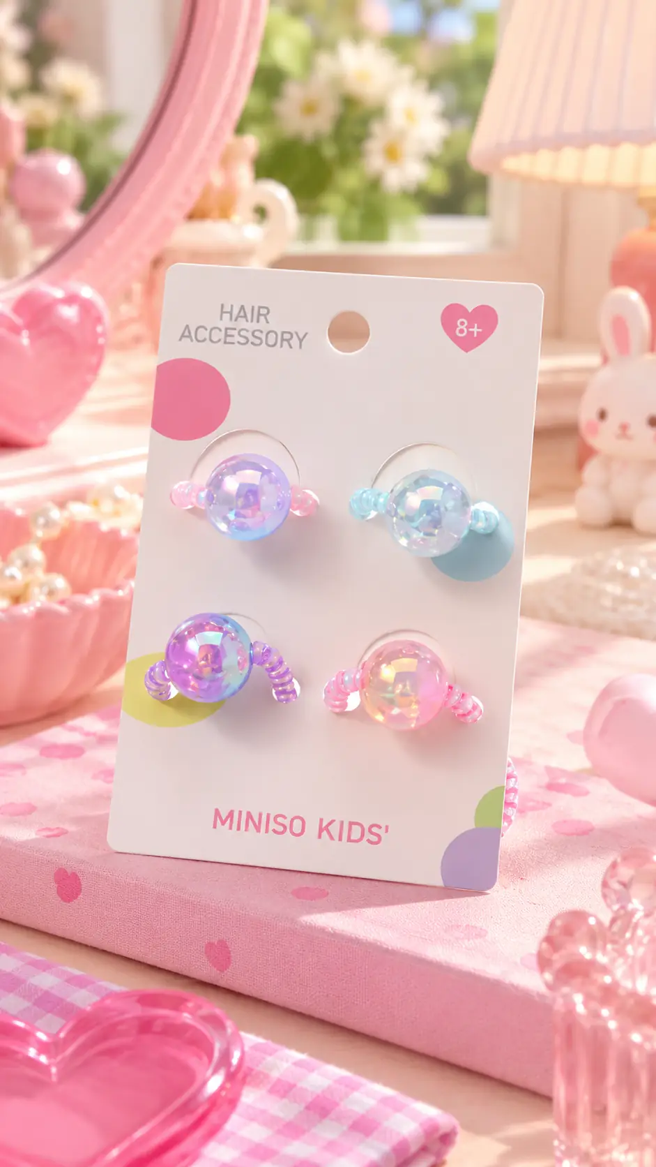 Miniso Lisanslı Spiral Saç Tokası Seti (4 Adet) – İz Bırakmayan & Esnek Saç Lastiği